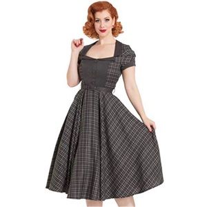 Voodoo Vixen Grey Plaid Retro Dress, -- UK 10/US 6